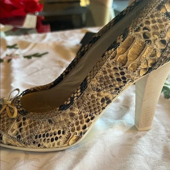 Roberto Botticelli Python Heels with Crystal Bow Tips - Picture 7 of 8